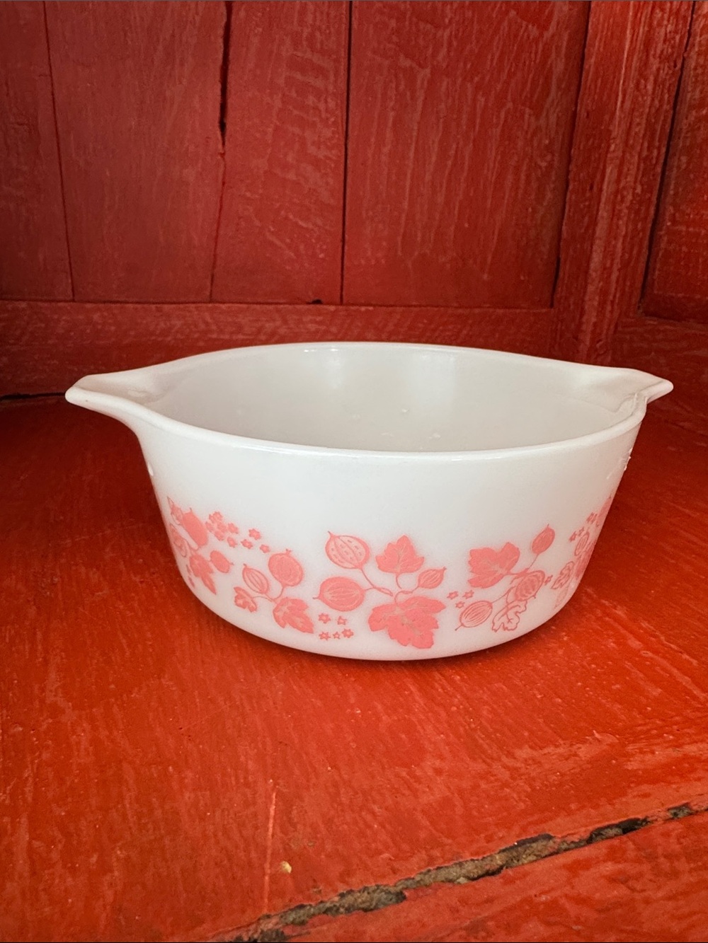 Vintage Pink Gooseberry Pyrex White Glass Bowl
